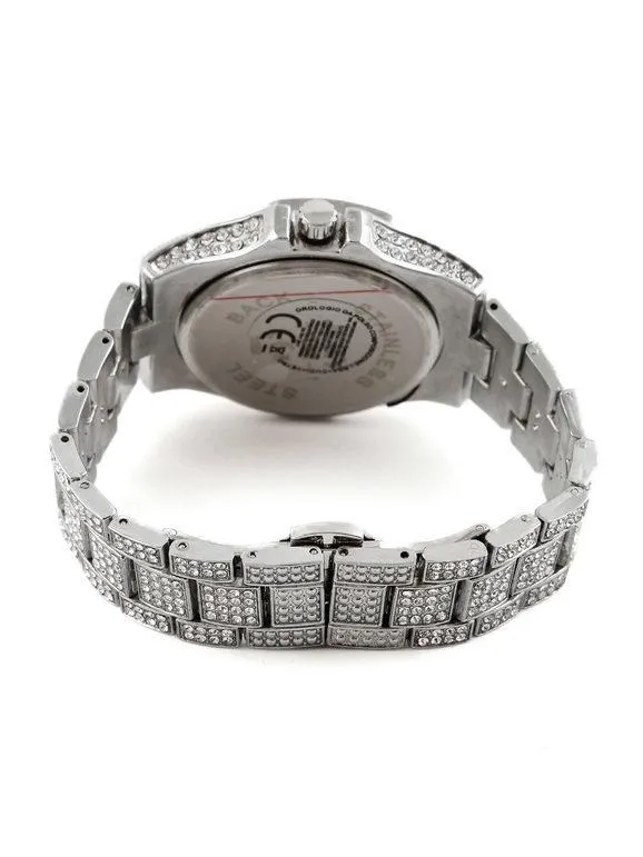 Jcky Reloj de pulsera con correa de acero y diamantes de imitación.