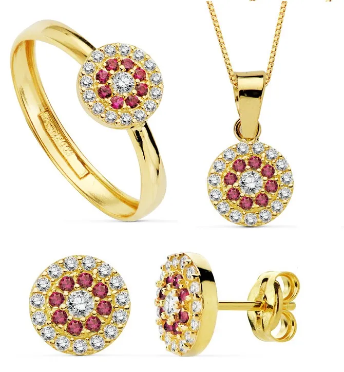 Juego Oro Piedra Roja 7 mm.
