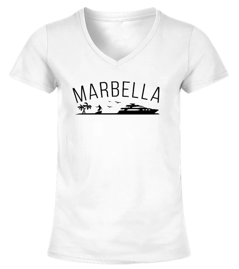 Marbella Beach (White) Camiseta cuello pico Mujer