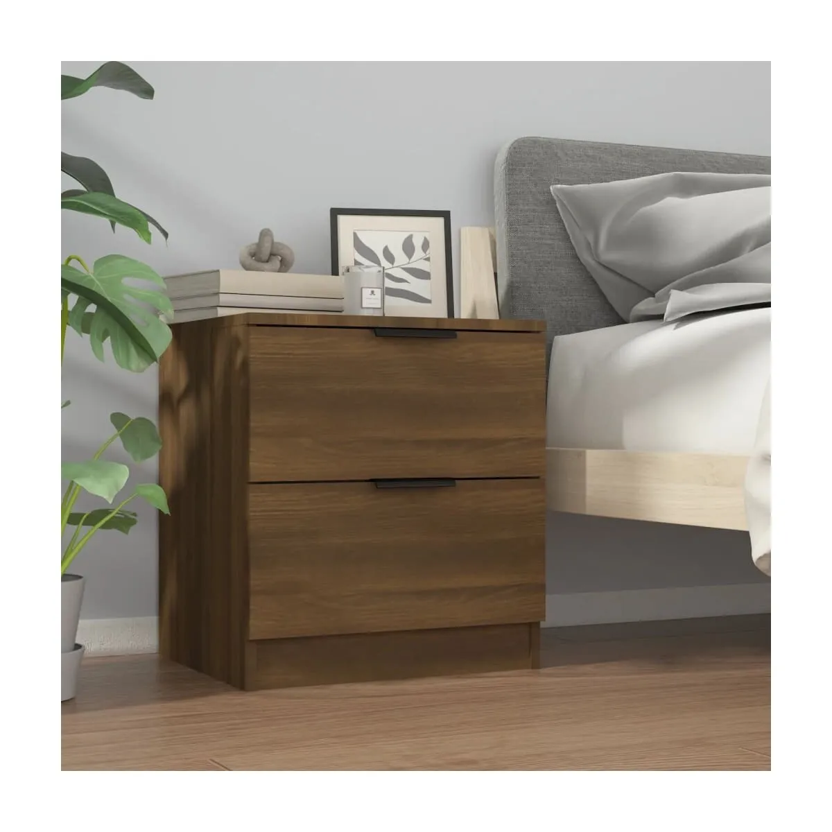 Mesita de noche madera contrachapada color roble marrón