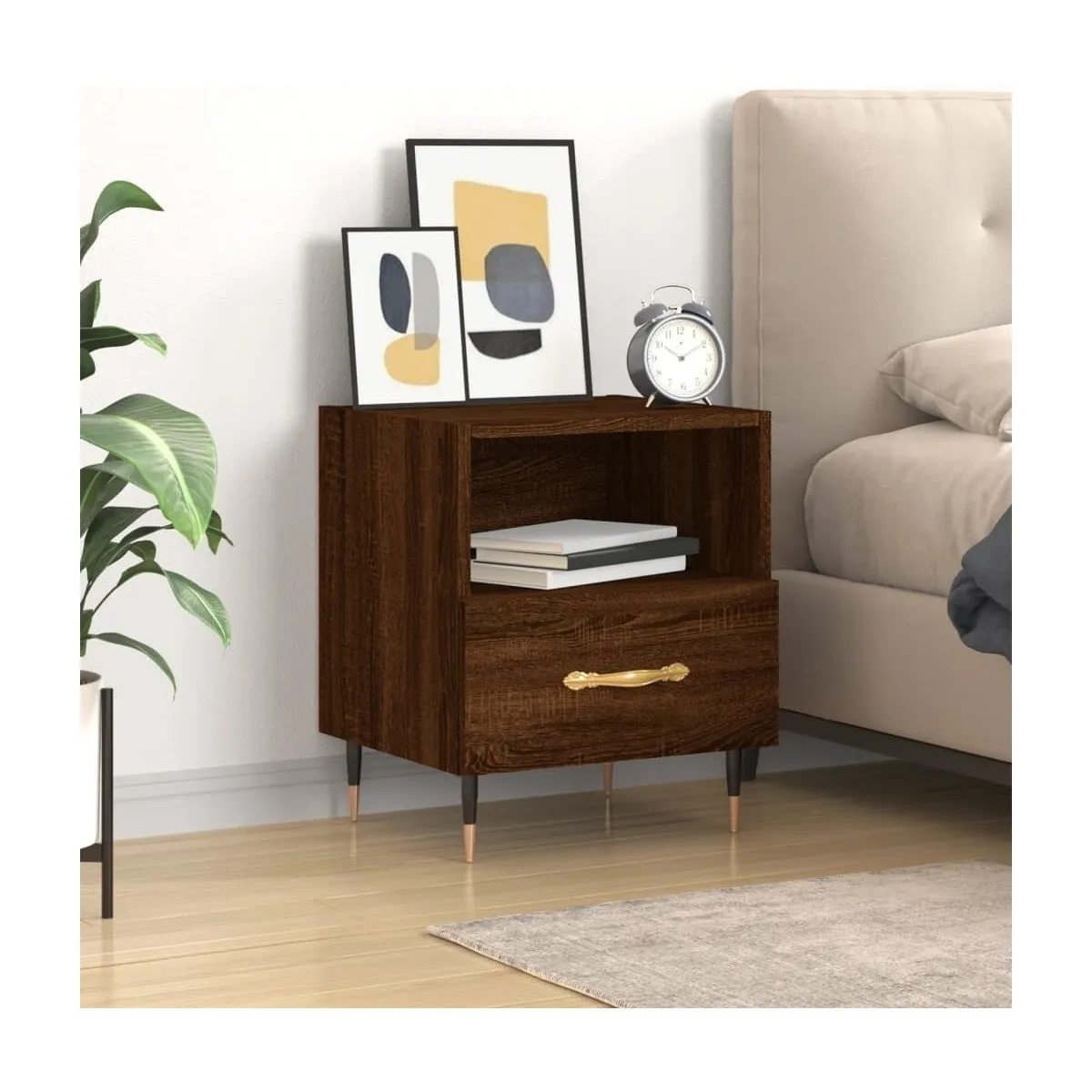 Mesita de noche madera de ingeniería roble marrón 40x35x47,5