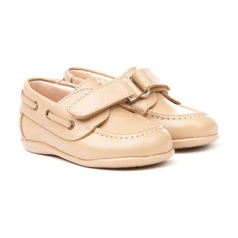 Náuticos Colegiales Infantil Niño Piel Velcro Punta Redonda 354 Camel, de Angelitos