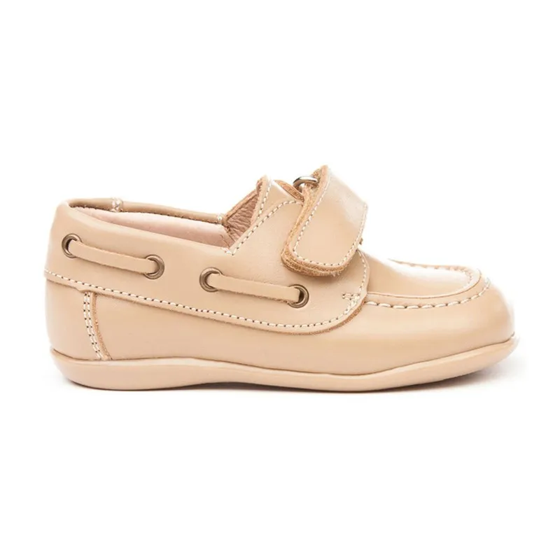Náuticos Colegiales Infantil Niño Piel Velcro Punta Redonda 354 Camel, de Angelitos