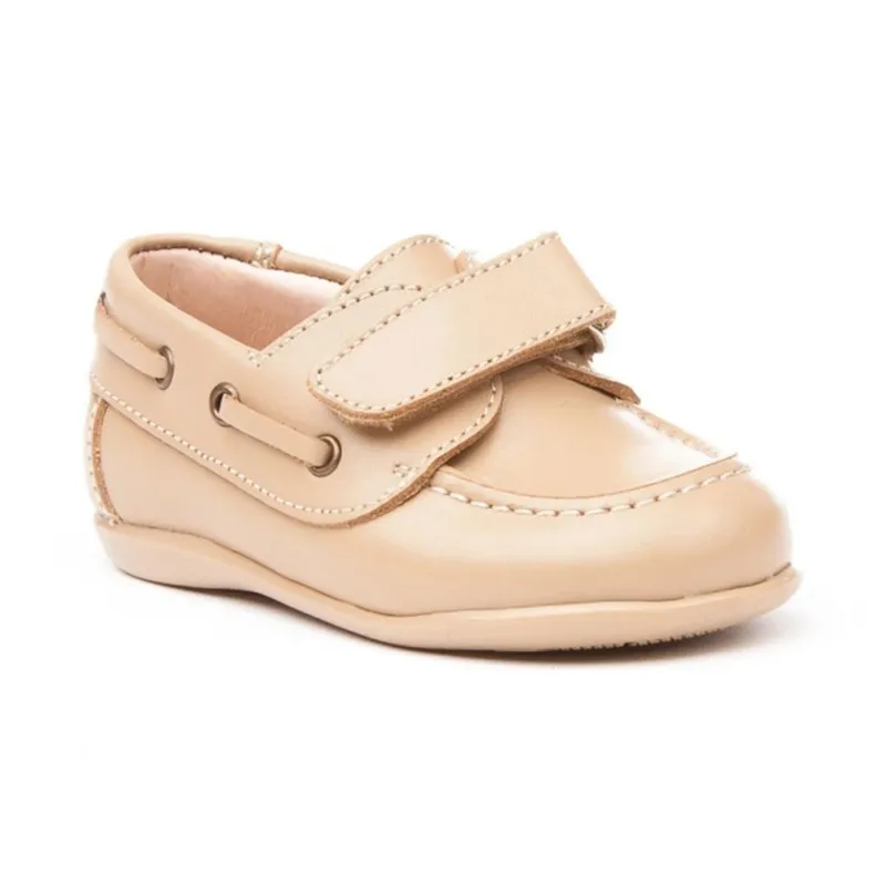 Náuticos Colegiales Infantil Niño Piel Velcro Punta Redonda 354 Camel, de Angelitos