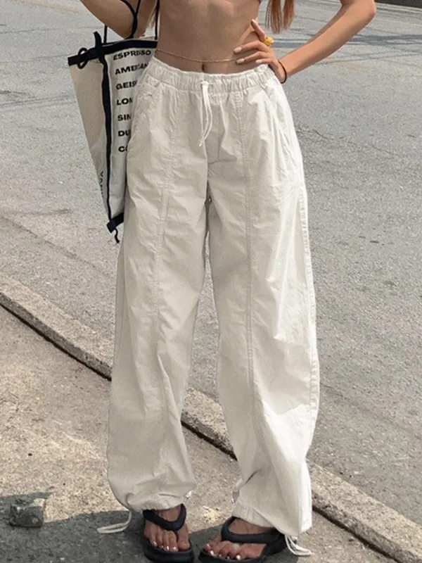 Pantalones de pierna recta con cintura elástica retro