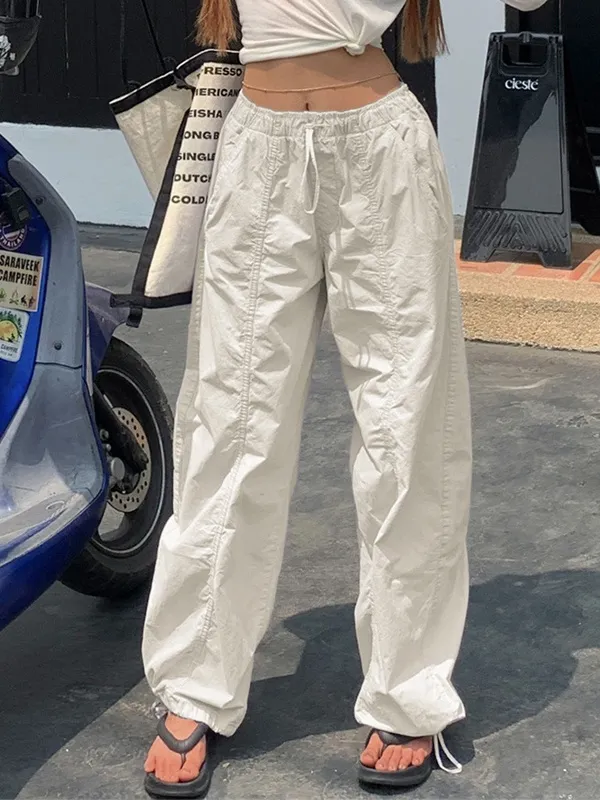 Pantalones de pierna recta con cintura elástica retro