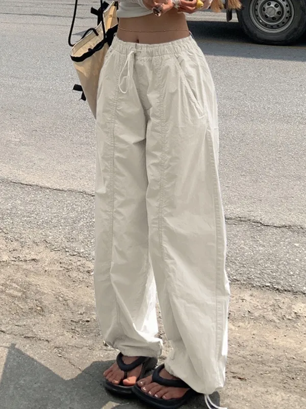 Pantalones de pierna recta con cintura elástica retro