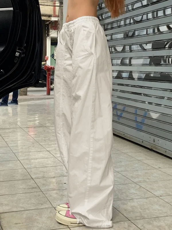 Pantalones de pierna recta con cintura elástica retro
