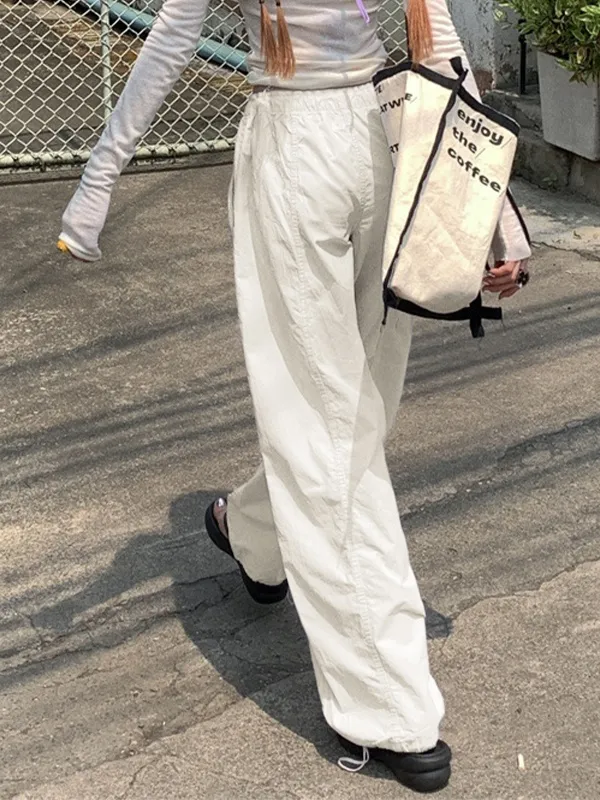 Pantalones de pierna recta con cintura elástica retro
