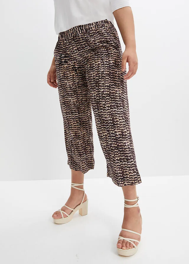 PANTALóN CON CINTURILLA ELáSTICA BEIGENEGRO CON ESTAMPADO DE CEBRA
