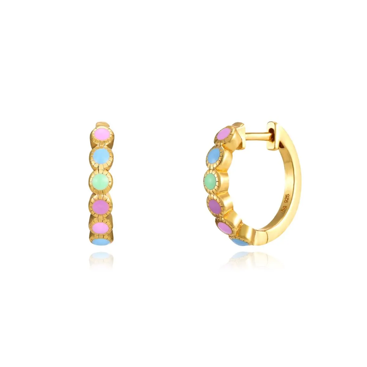 Pendientes Aro Plata de Ley Bolitas Esmalte Multicolor