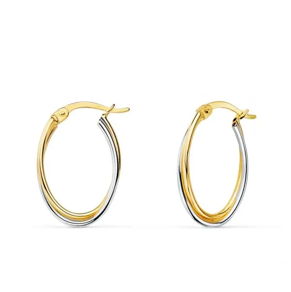 Pendientes Aros Ovalados Oro Bicolor 19 x 14 mm.