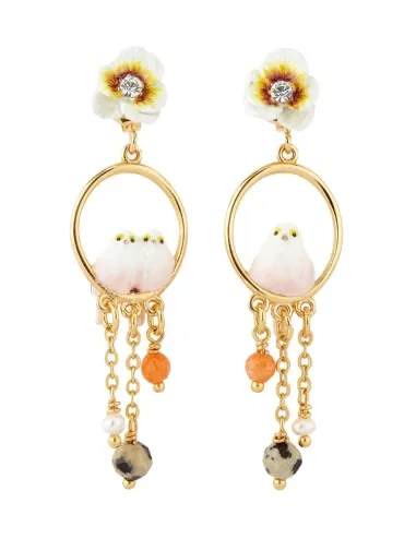 Pendientes bolitas asimétricas herrerillo y pensamiento