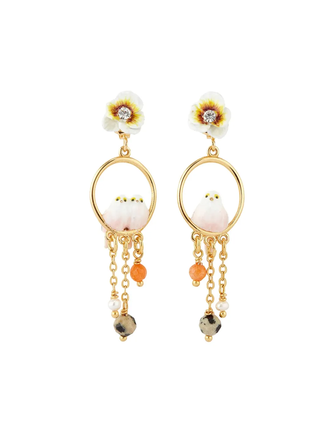 Pendientes bolitas asimétricas herrerillo y pensamiento