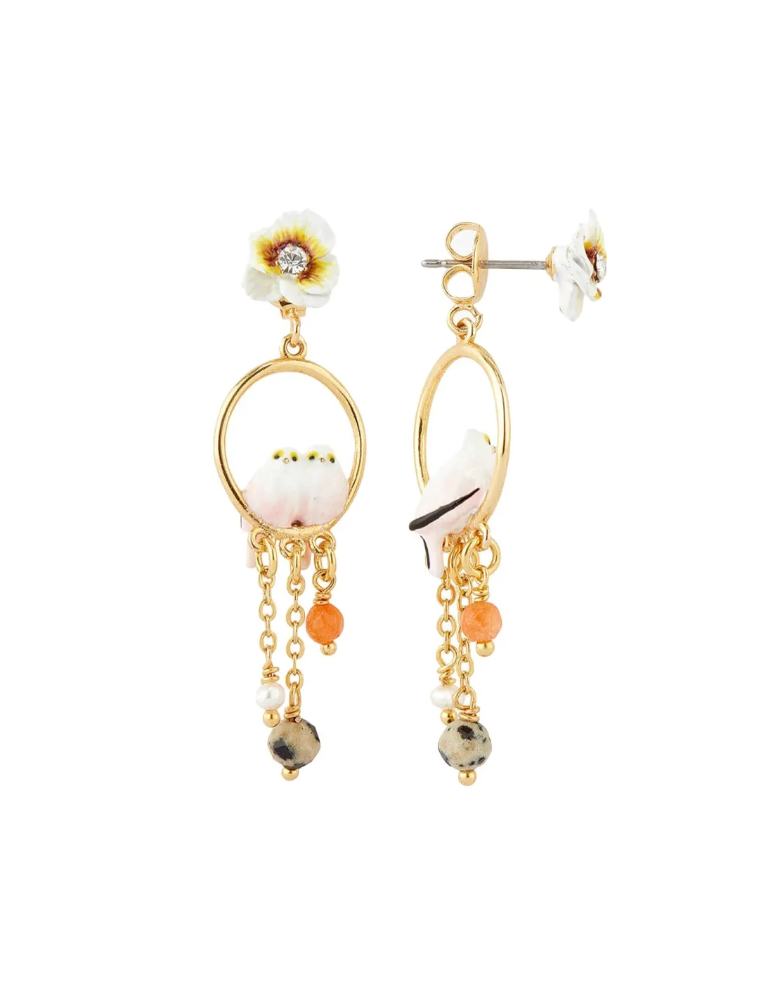 Pendientes bolitas asimétricas herrerillo y pensamiento
