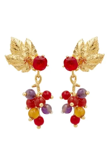 Pendientes bolitas uva y hoja de vid