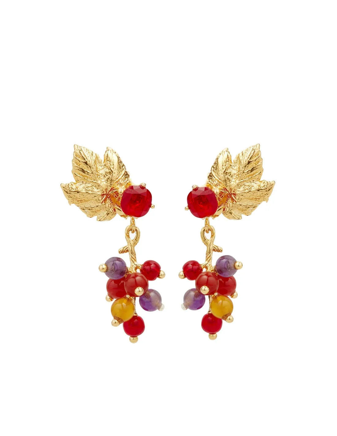 Pendientes bolitas uva y hoja de vid