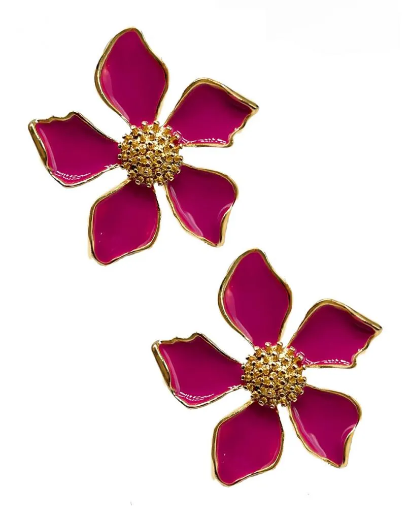 PENDIENTES BUGAMBILIAS Y DORADOS CON PRECIOSA MARGARITA