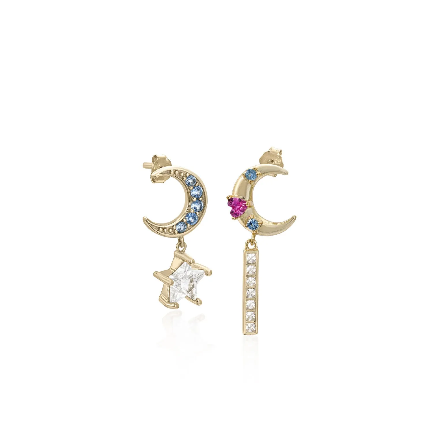 Pendientes con colgantes diseo lunar con gemas de colores