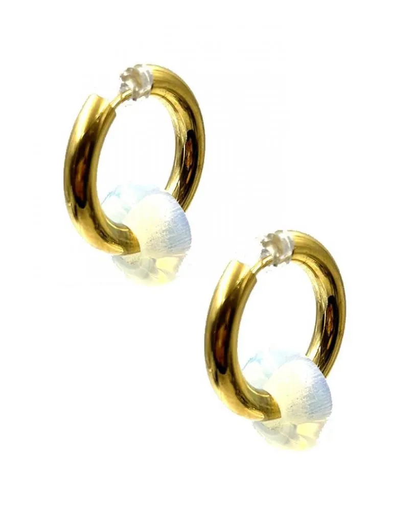 PENDIENTES DE AROS DORADOS CON DETALLE QUITA Y PON DE PIEDRA LUNA