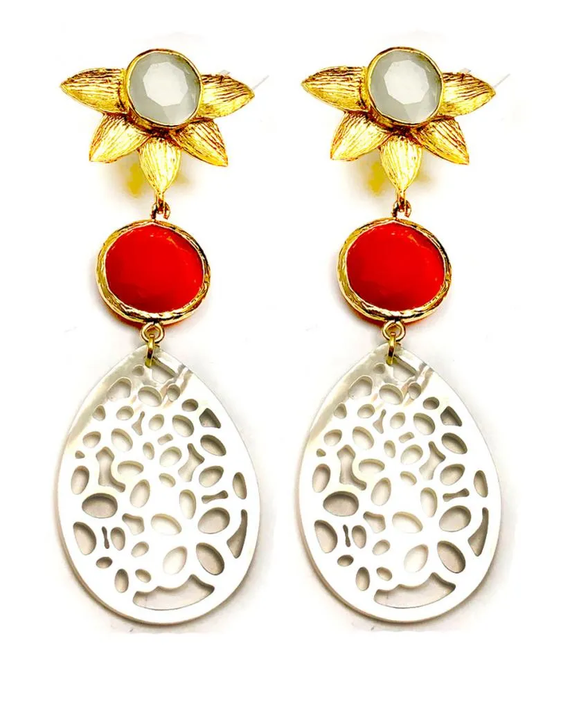 PENDIENTES DE NACAR LARGOS CON PRECIOSA LAGRIMA TALLADA
