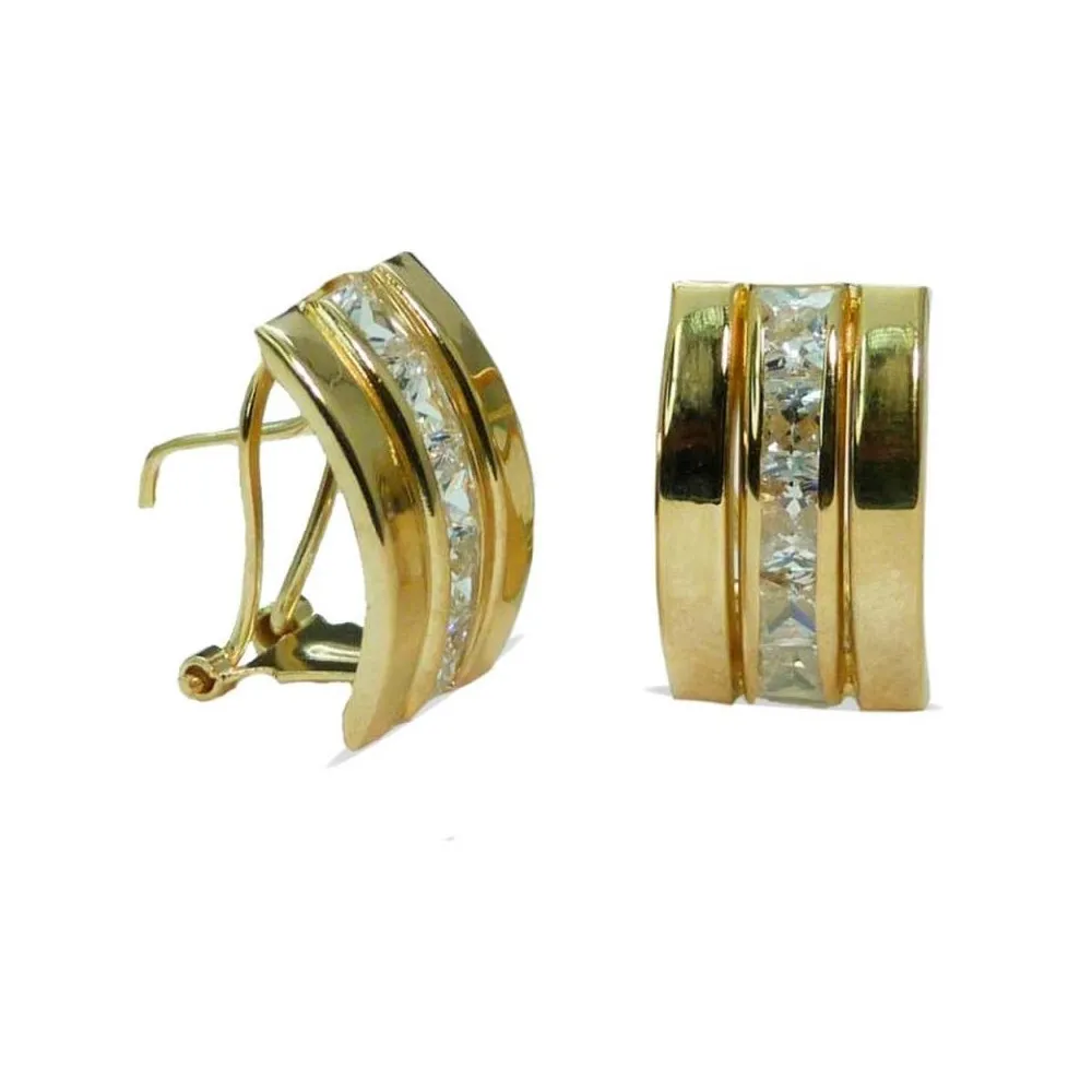 Pendientes de oro de 18k con circonitas en carré y cierre omega
