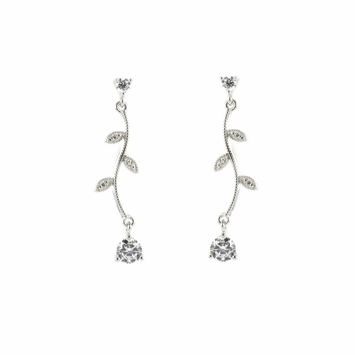 Pendientes largos finos diseo nature con circonita