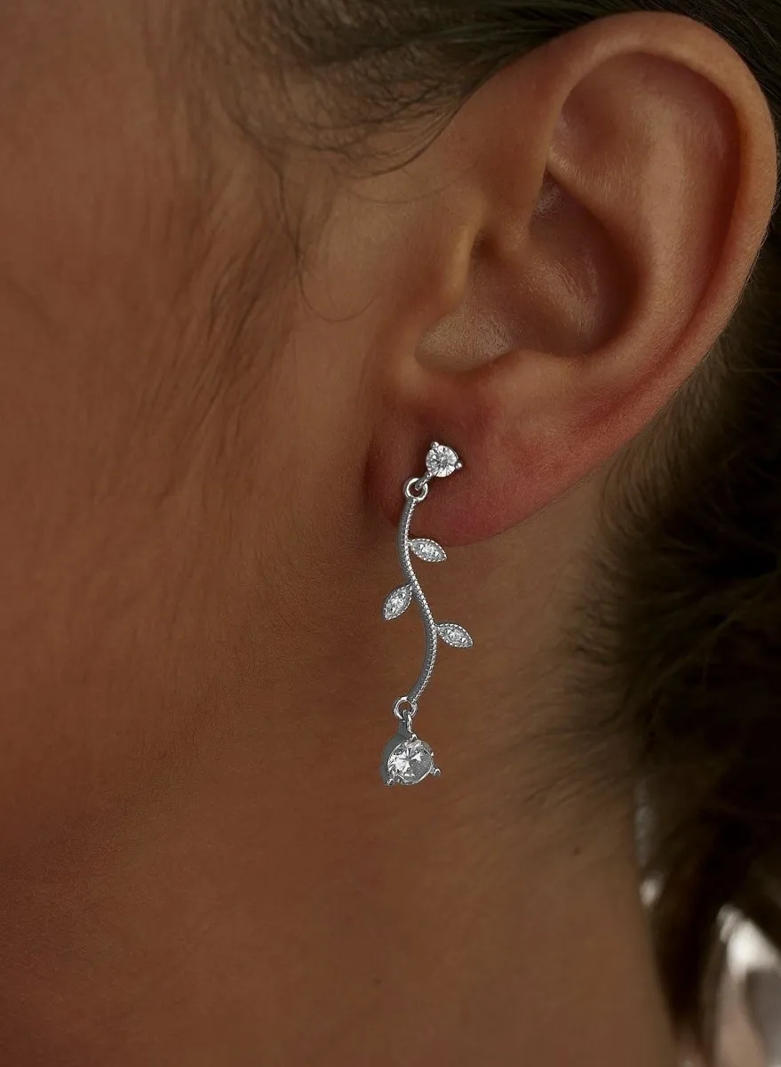 Pendientes largos finos diseo nature con circonita