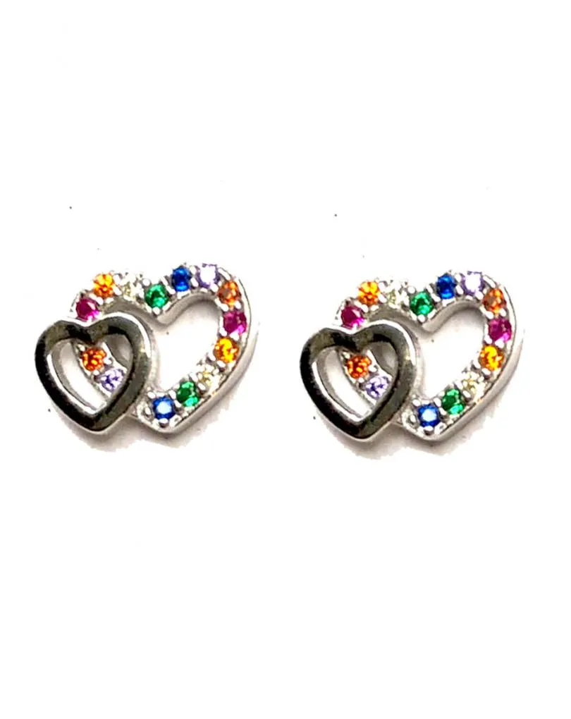 PENDIENTES MUJER DE PLATA CON DOBLE CORAZON MULTICOLOR