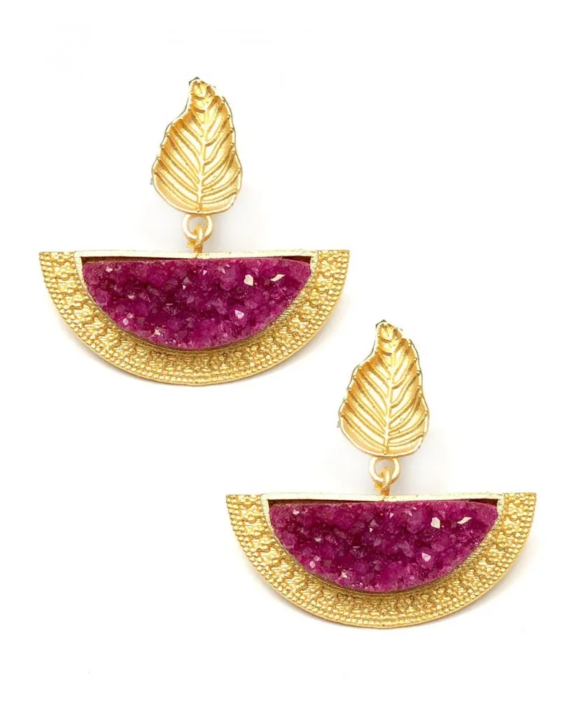 PENDIENTES MUJER DISEÑOS EGIPCIOS PIEDRAS DRUSAS FUCSIA