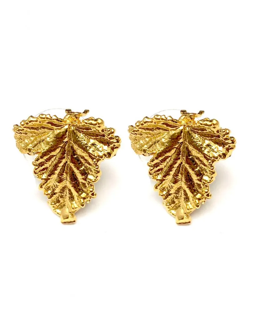 PENDIENTES MUJER HOJA PARRA NATURAL Y BAÑO ORO