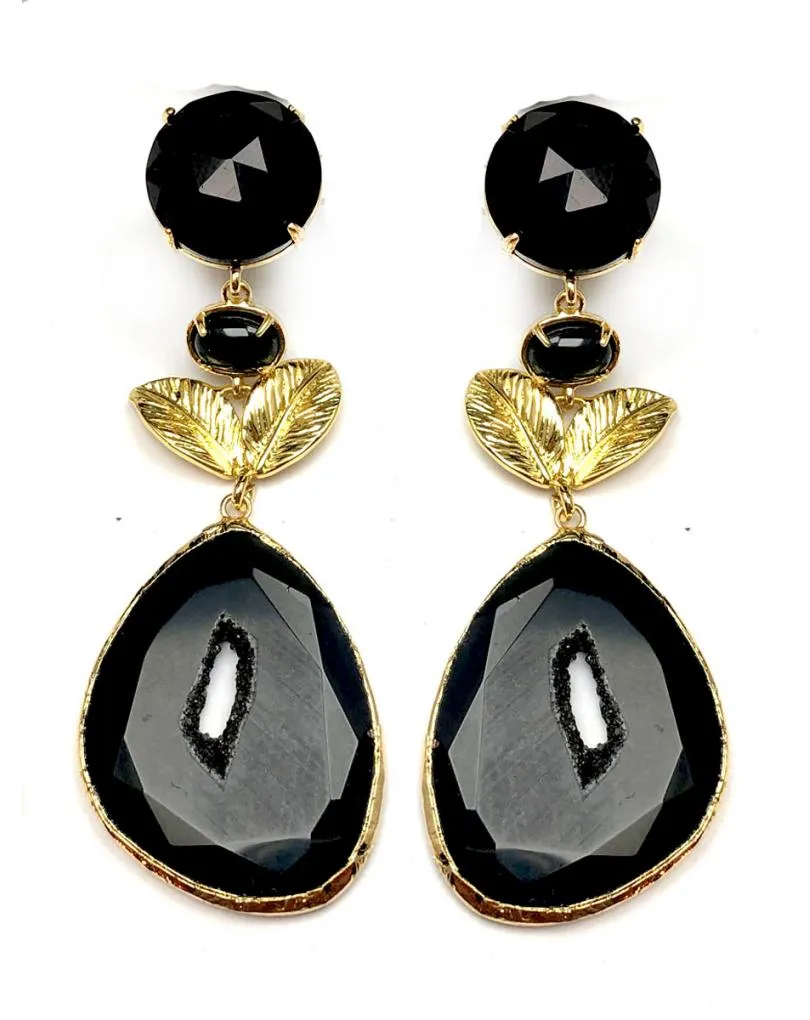 PENDIENTES MUJER LARGOS NEGROS DISEÑOS BONITOS DE PIEDRA