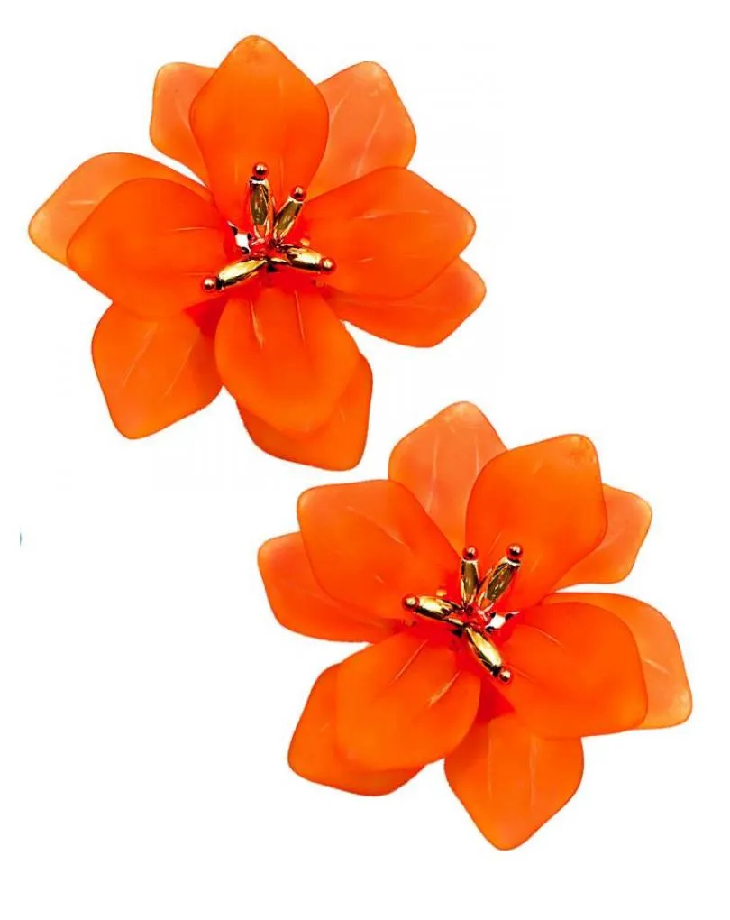 PENDIENTES NARANJAS CON FLORES LOOK ROMANTICO Y FEMENINO
