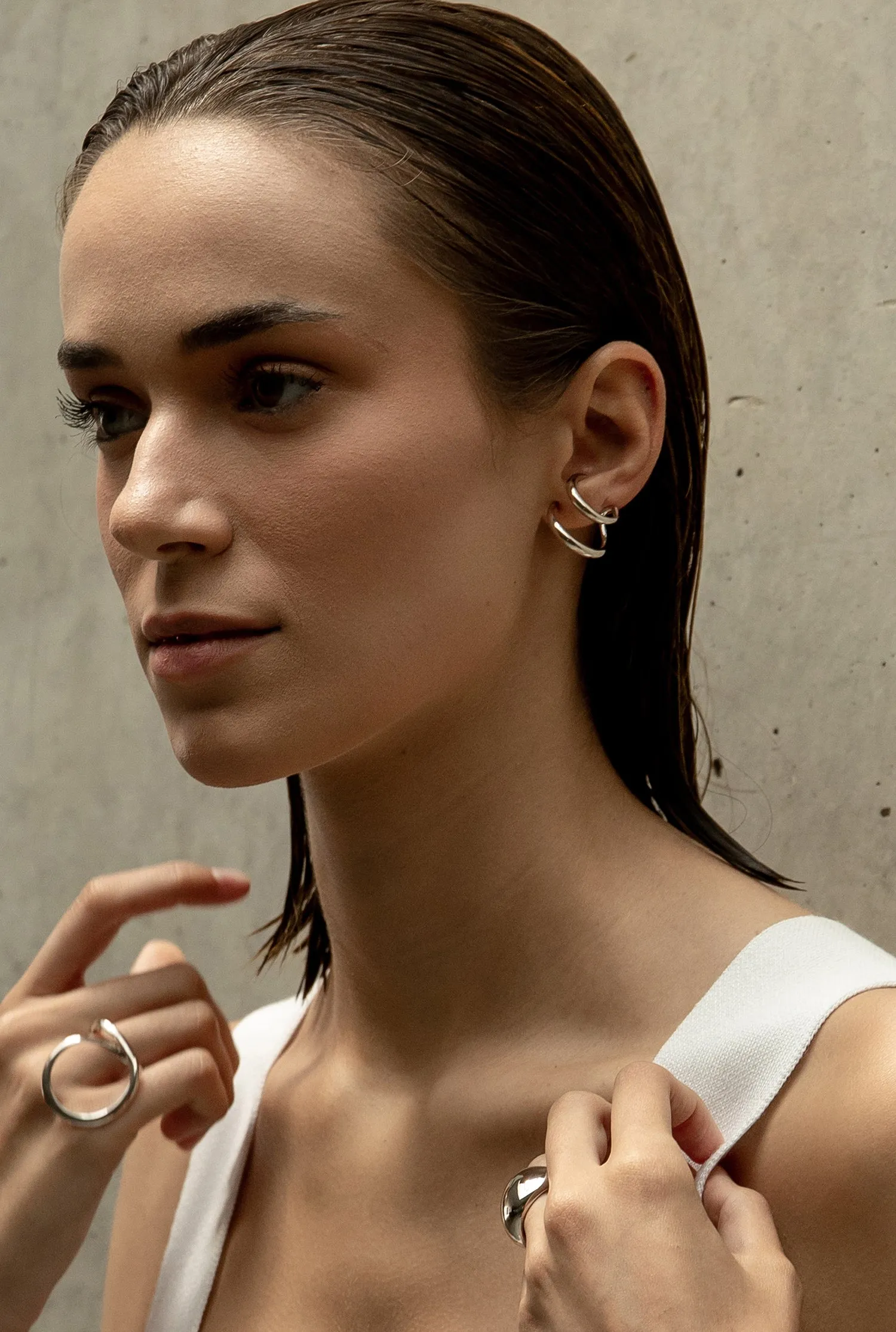 Pendientes originales diseo de doble aro soporte antitrago