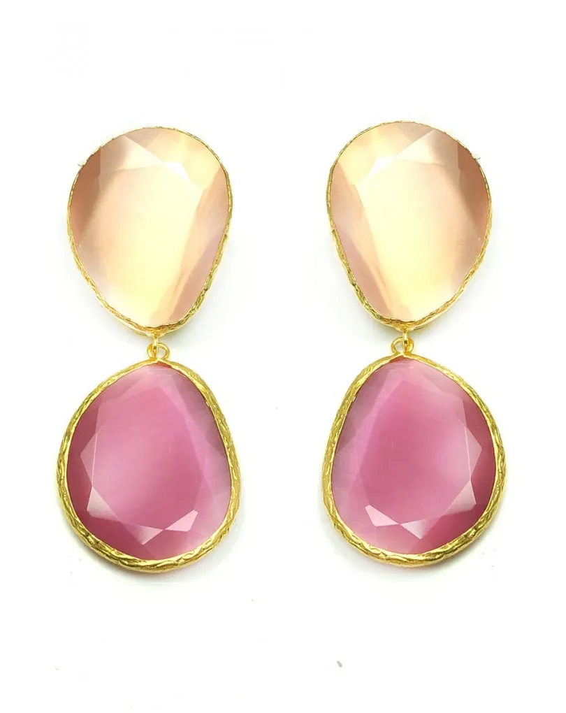 PENDIENTES PIEDRAS NATURALES EN BICOLOR CON ROSA