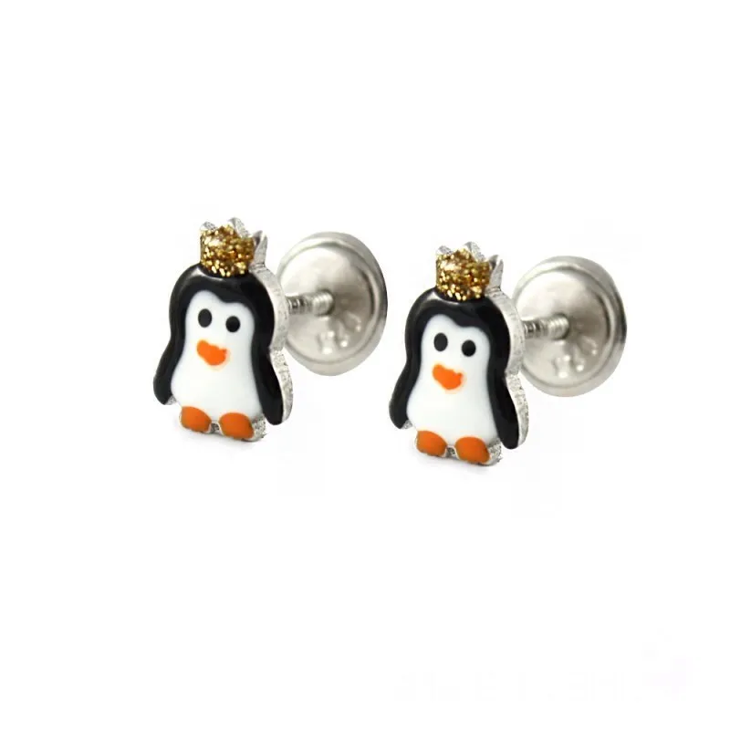 Pendientes pingüinos con corona