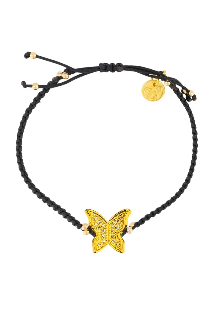 Pulsera Tejida con Dije Mariposa Dorado
