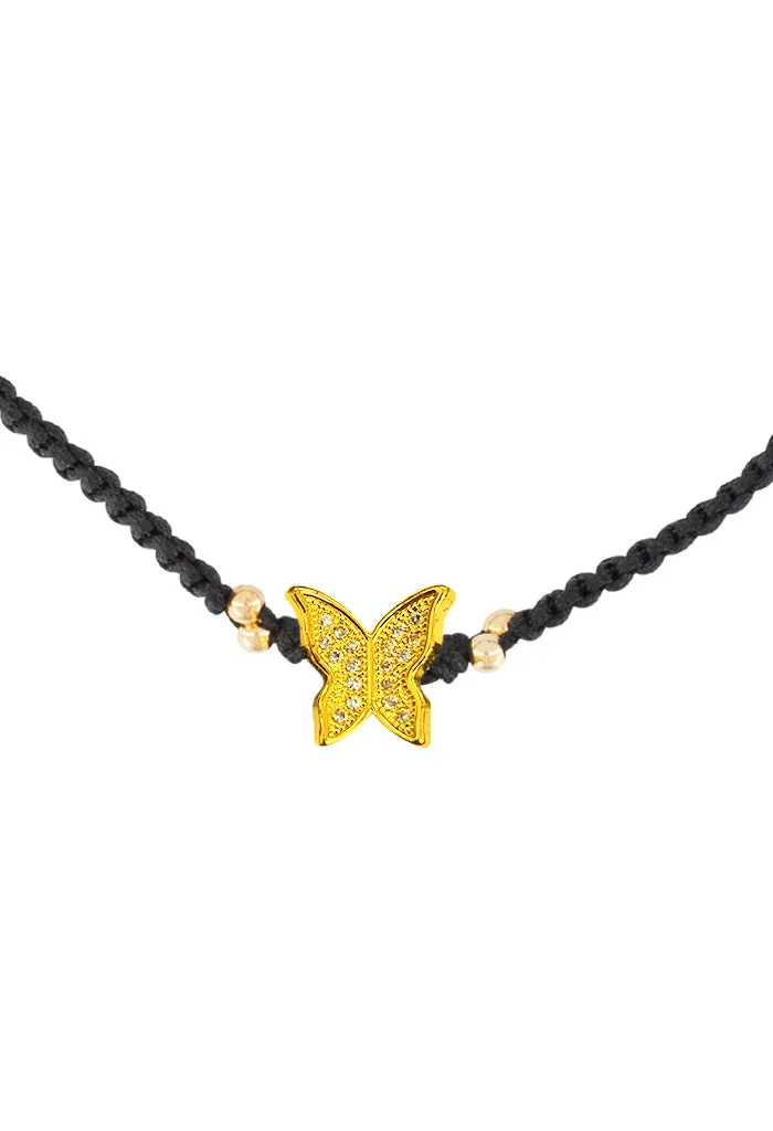 Pulsera Tejida con Dije Mariposa Dorado