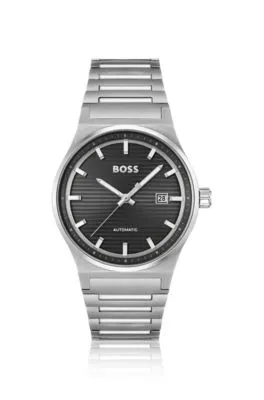 Reloj automático con pulsera de eslabones y esfera con textura de surcos