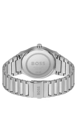 Reloj con esfera azul y pulsera de eslabones de acero inoxidable