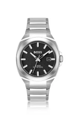 Reloj con esfera negra en guilloché y pulsera de eslabones