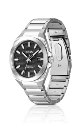 Reloj con esfera negra en guilloché y pulsera de eslabones