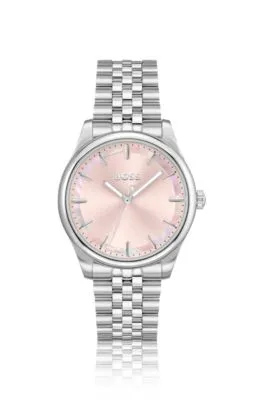 Reloj con pulsera de eslabones abovedados e incrustación de nácar