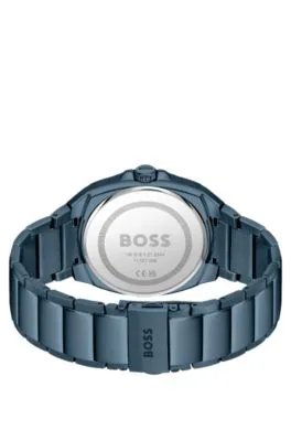 Reloj con pulsera de eslabones azules y esfera en guilloché tonal
