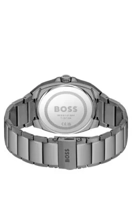 Reloj con pulsera de eslabones grises y esfera en guilloché tonal