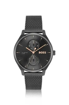 Reloj con pulsera de malla y esfera negra