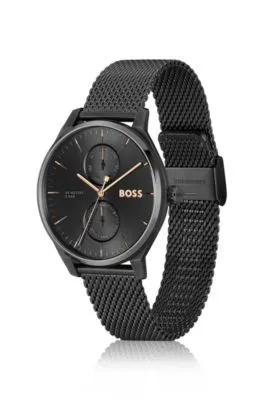 Reloj con pulsera de malla y esfera negra