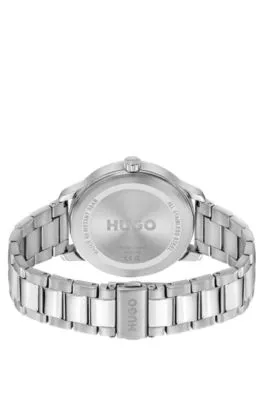 Reloj de esfera negra con pulsera de eslabones de acero inoxidable
