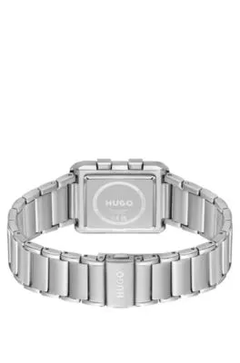 Reloj digital con pulsera de eslabones y esfera negra