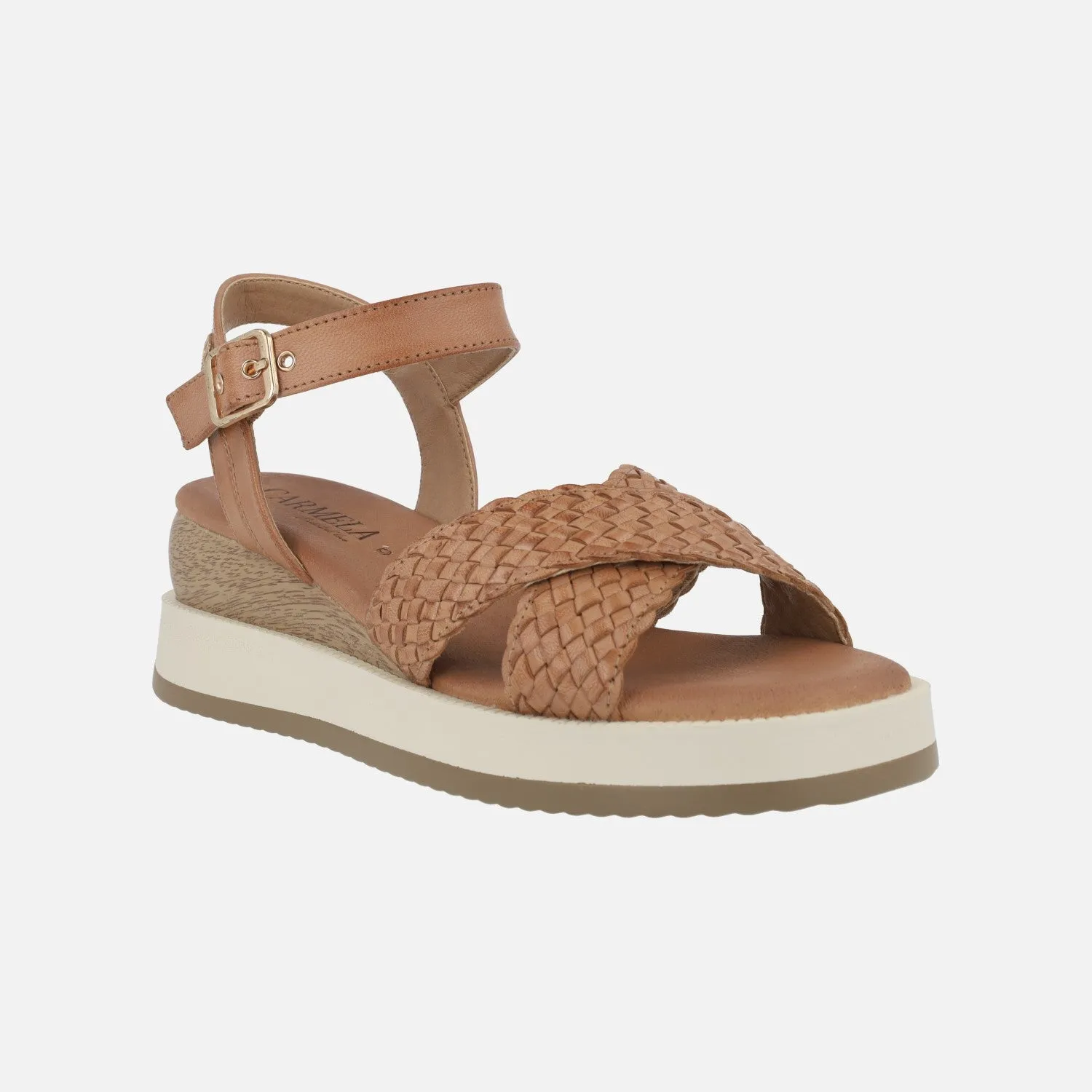Sandalias de piel con tiras trenzadas y pulsera al tobillo